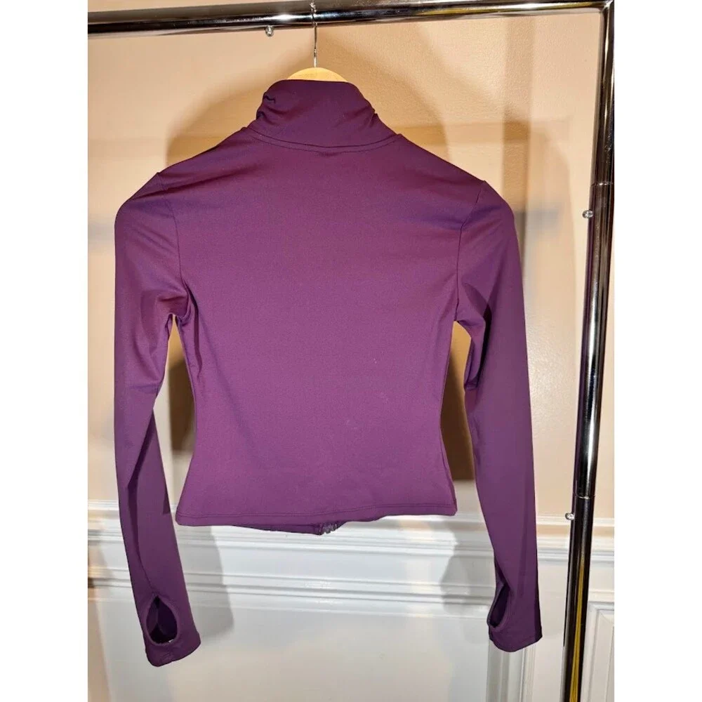 Cropped Zip Jacket Purple Snatched Fit Thumbholes Gym Yoga Athletic Small - Picture 4 of 5